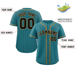 Custom Aqua Old Gold-Black Stripe Fashion Design Full Button Authentic Baseball Jersey