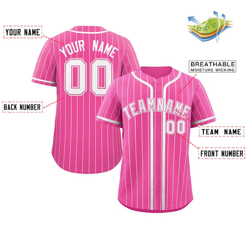 Custom Pink White Stripe Fashion Design Full Button Authentic Baseball Jersey