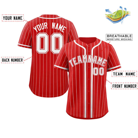 Custom Red White Stripe Fashion Design Full Button Authentic Baseball Jersey