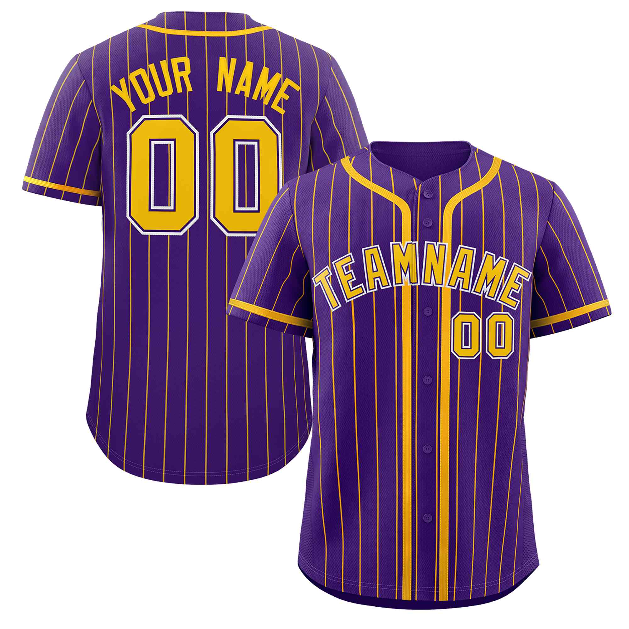 Custom Purple Yellow Stripe Fashion Design Full Button Authentic Baseball Jersey