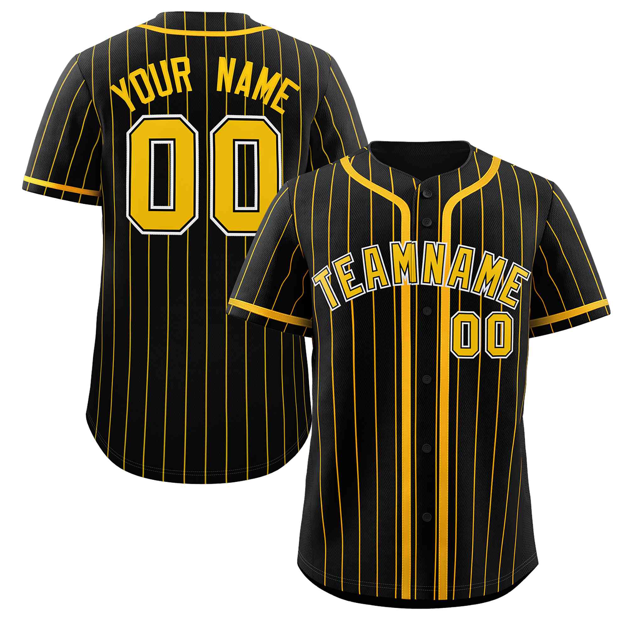 Custom Black Yellow Stripe Fashion Design Full Button Authentic Baseball Jersey