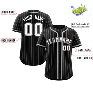 Custom Black Light Gray Stripe Fashion Design Full Button Authentic Baseball Jersey