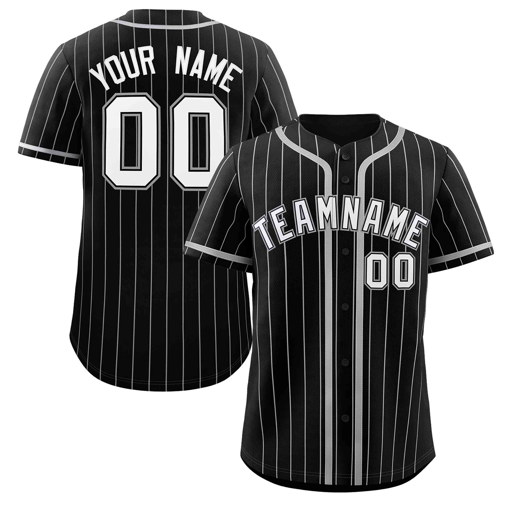 Custom Black Light Gray Stripe Fashion Design Full Button Authentic Baseball Jersey