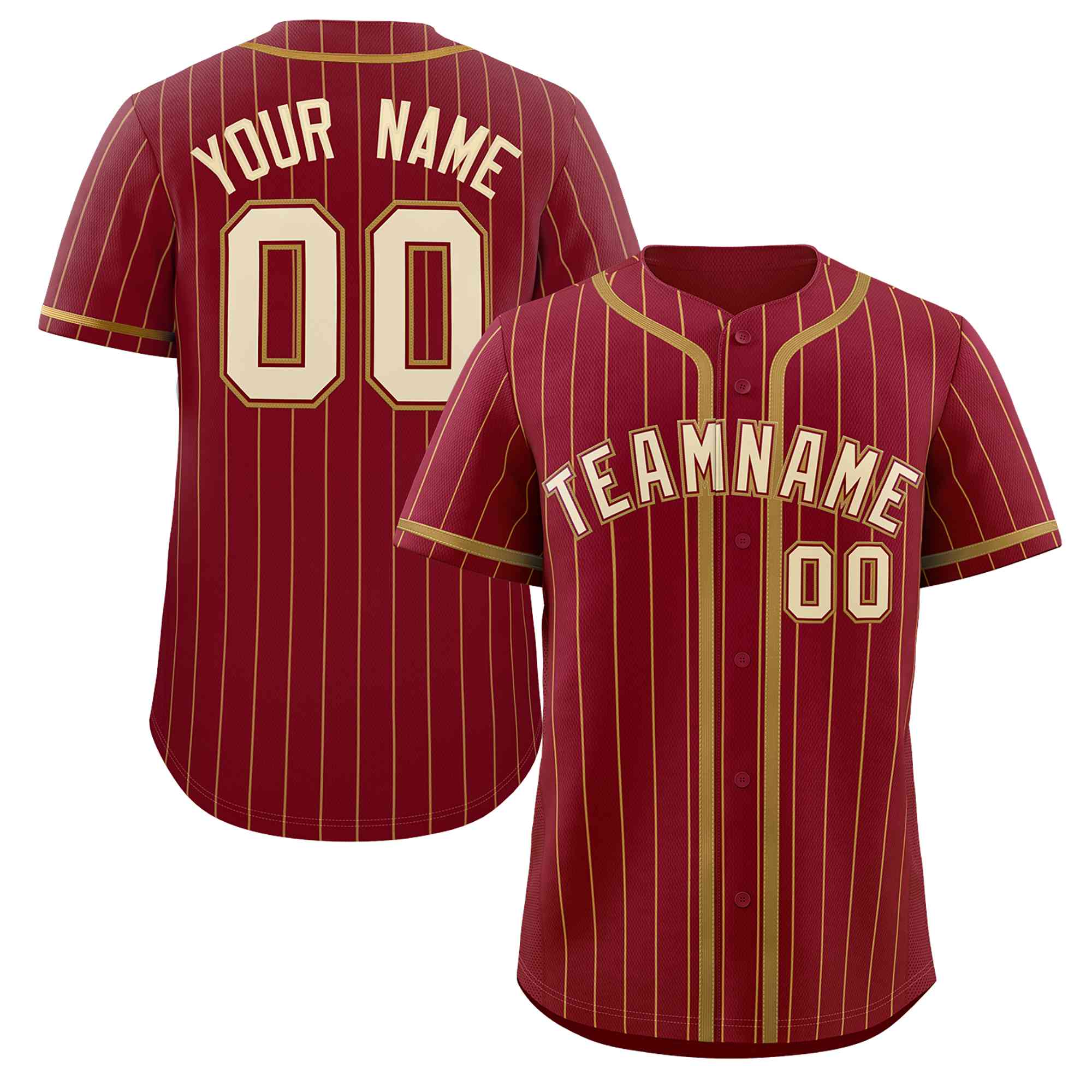 Custom Crimson Old Gold Stripe Fashion Design Full Button Authentic Baseball Jersey