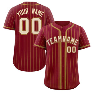 Custom Crimson Old Gold Stripe Fashion Design Full Button Authentic Baseball Jersey