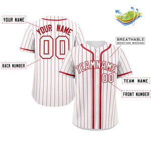 Custom White Red Stripe Fashion Design Full Button Authentic Baseball Jersey