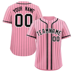 Custom Pink Black Stripe Fashion Design Full Button Authentic Baseball Jersey