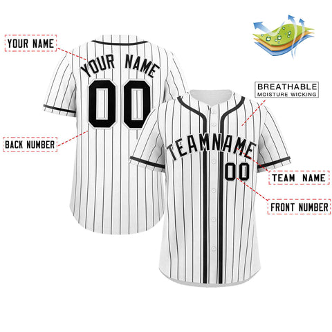 Custom White Black Stripe Fashion Design Full Button Authentic Baseball Jersey
