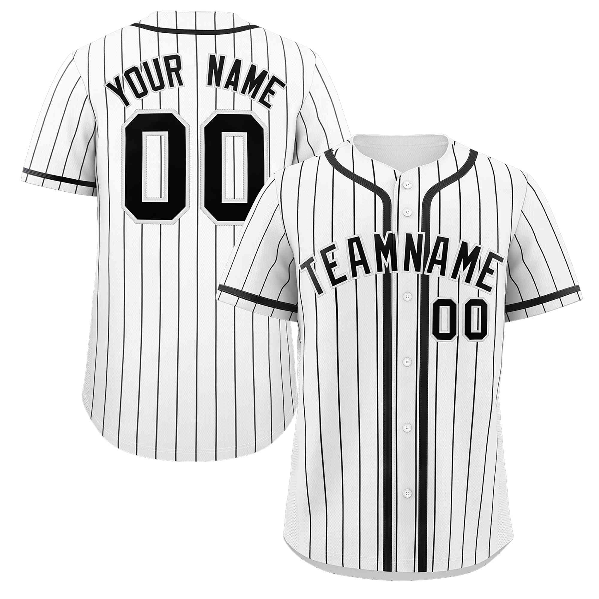 Custom White Black Stripe Fashion Design Full Button Authentic Baseball Jersey