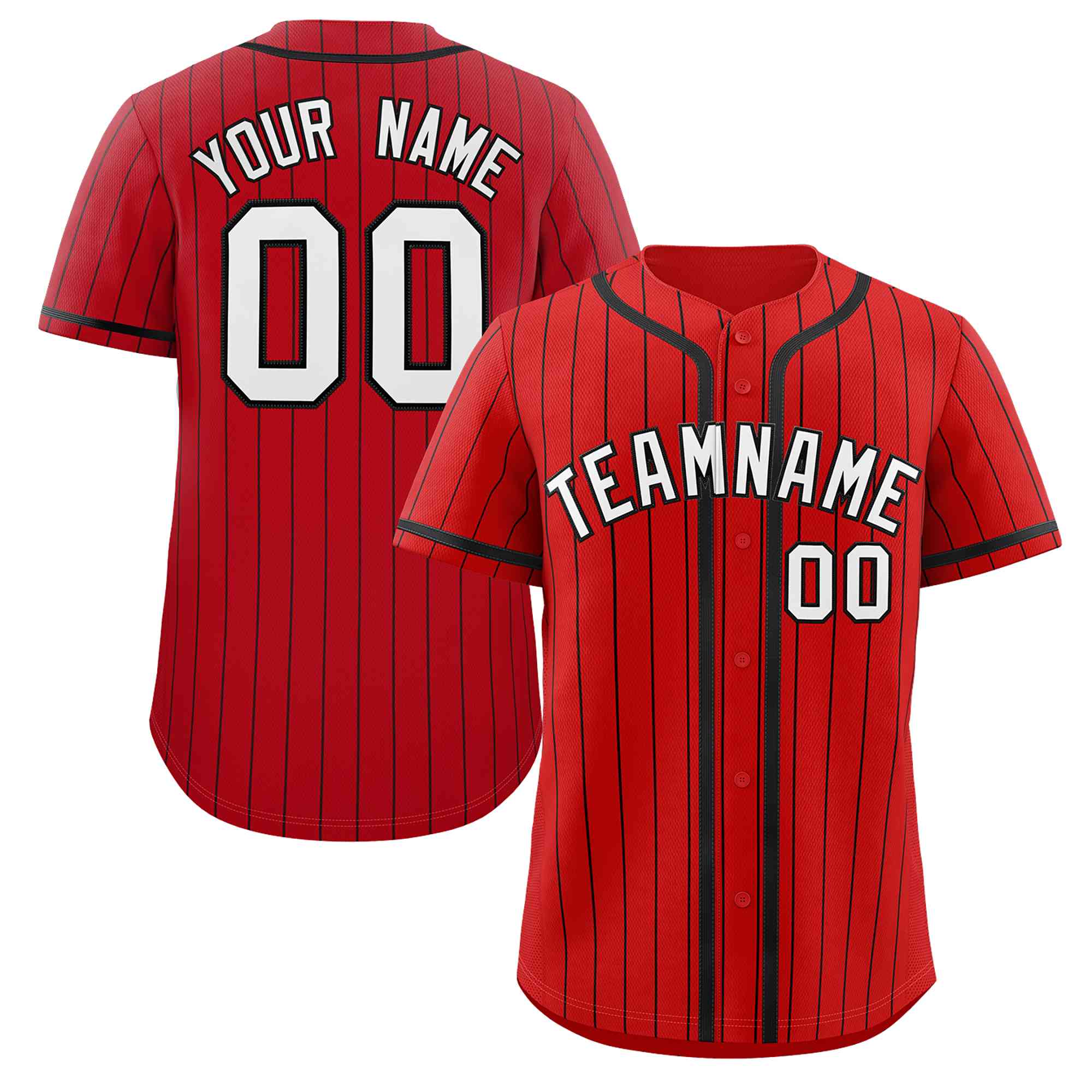 Custom Red Black Stripe Fashion Design Full Button Authentic Baseball Jersey