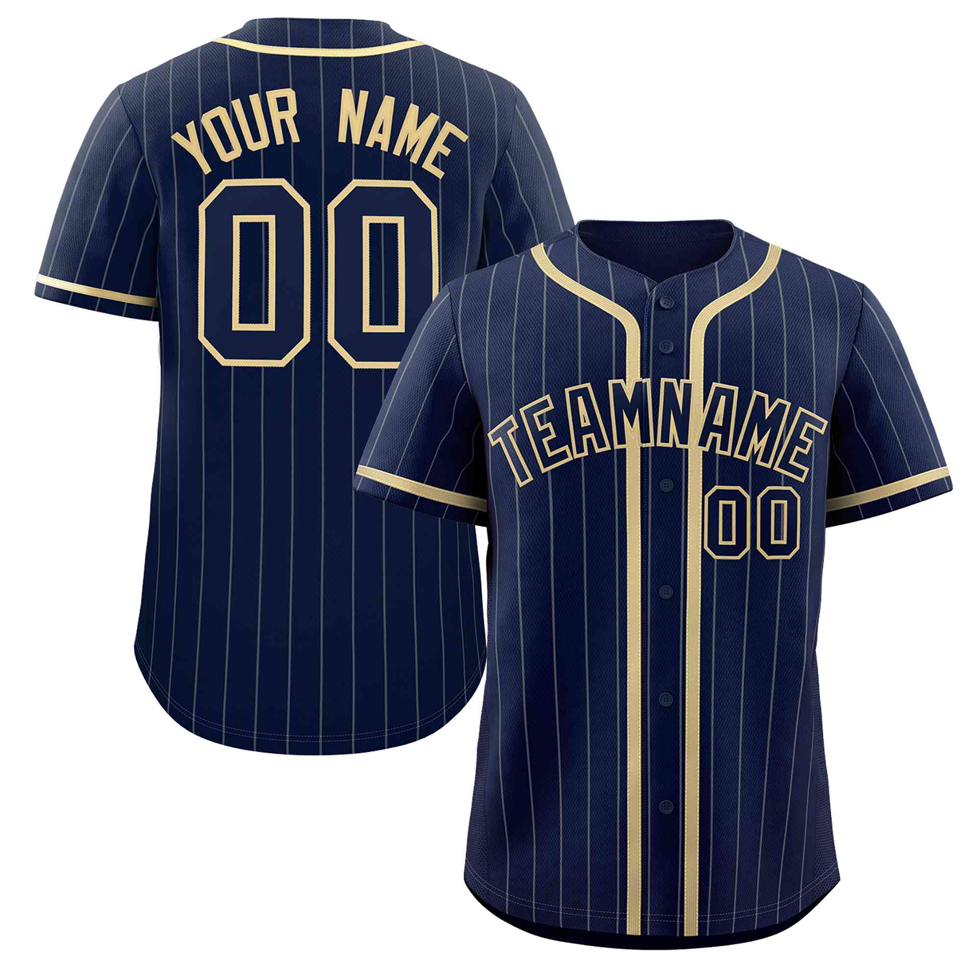 Custom Navy Cream-Light Gray Stripe Fashion Design Full Button Authentic Baseball Jersey