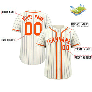 Custom Cream Orange-Black Stripe Fashion Design Full Button Authentic Baseball Jersey