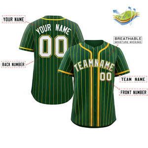 Custom Green Gold Stripe Fashion Design Full Button Authentic Baseball Jersey