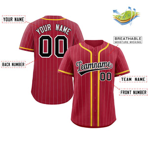 Custom Crimson Black-Gold Stripe Fashion Design Full Button Authentic Baseball Jersey