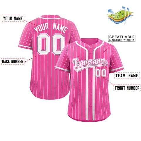 Custom Pink White Stripe Fashion Design Full Button Authentic Baseball Jersey
