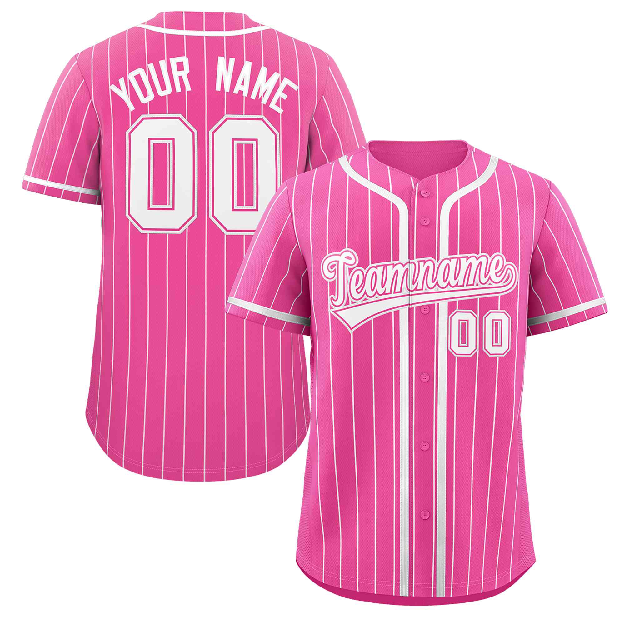 Custom Pink White Stripe Fashion Design Full Button Authentic Baseball Jersey