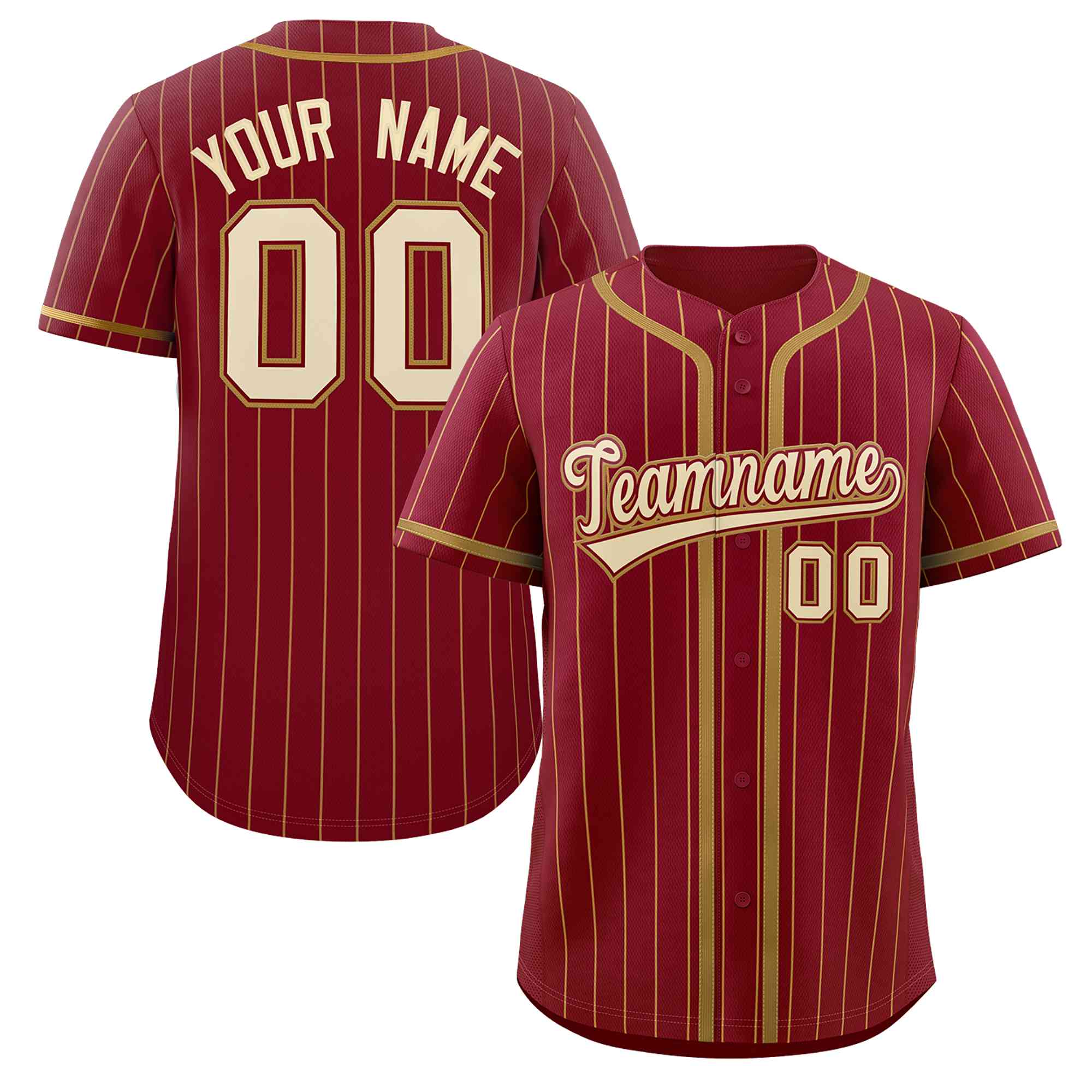 Custom Crimson Old Gold Stripe Fashion Design Full Button Authentic Baseball Jersey