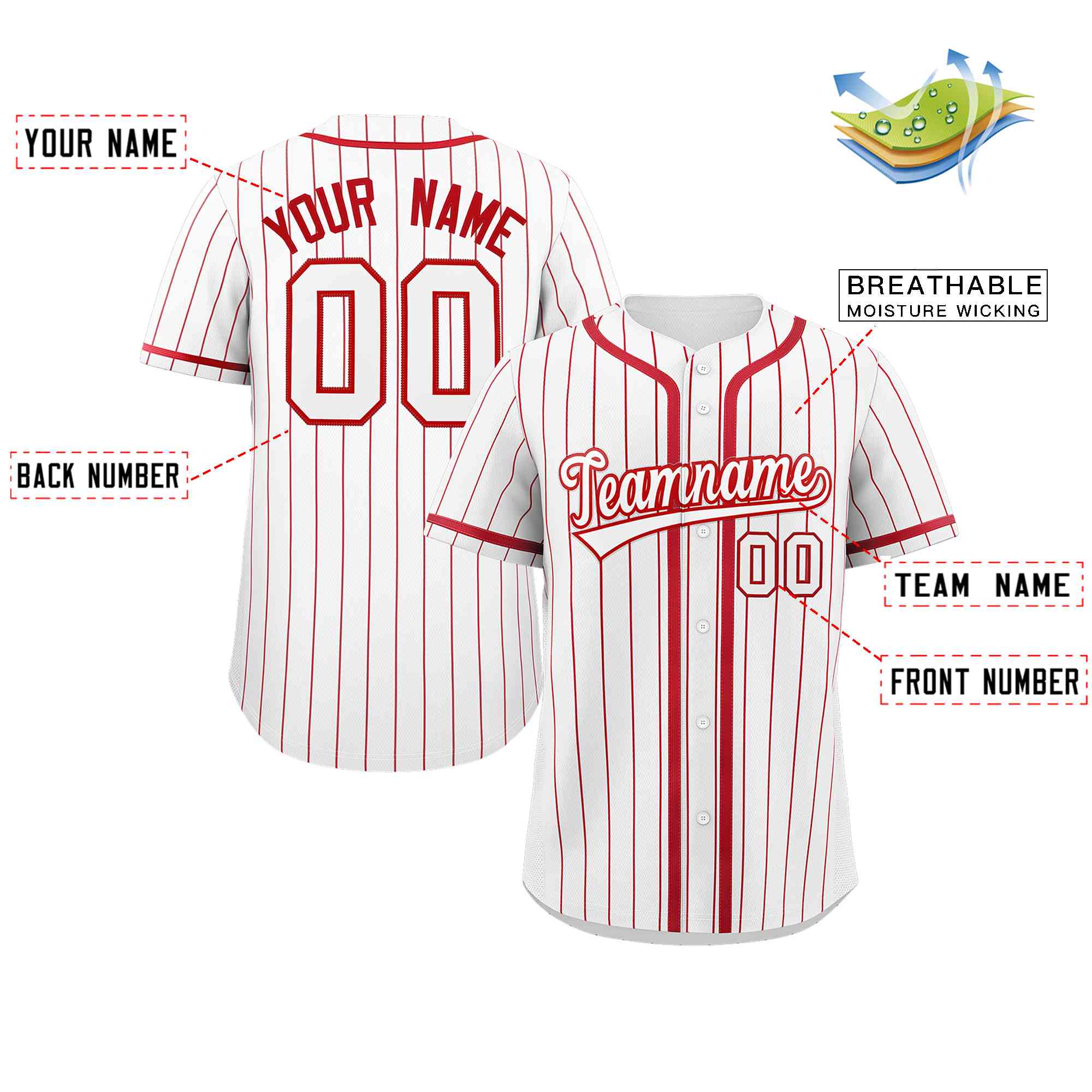 Custom White Red Stripe Fashion Design Full Button Authentic Baseball Jersey