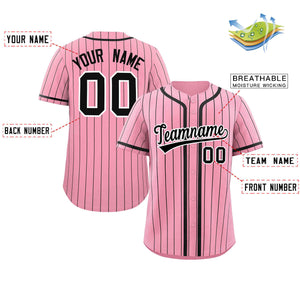 Custom Pink Black Stripe Fashion Design Full Button Authentic Baseball Jersey