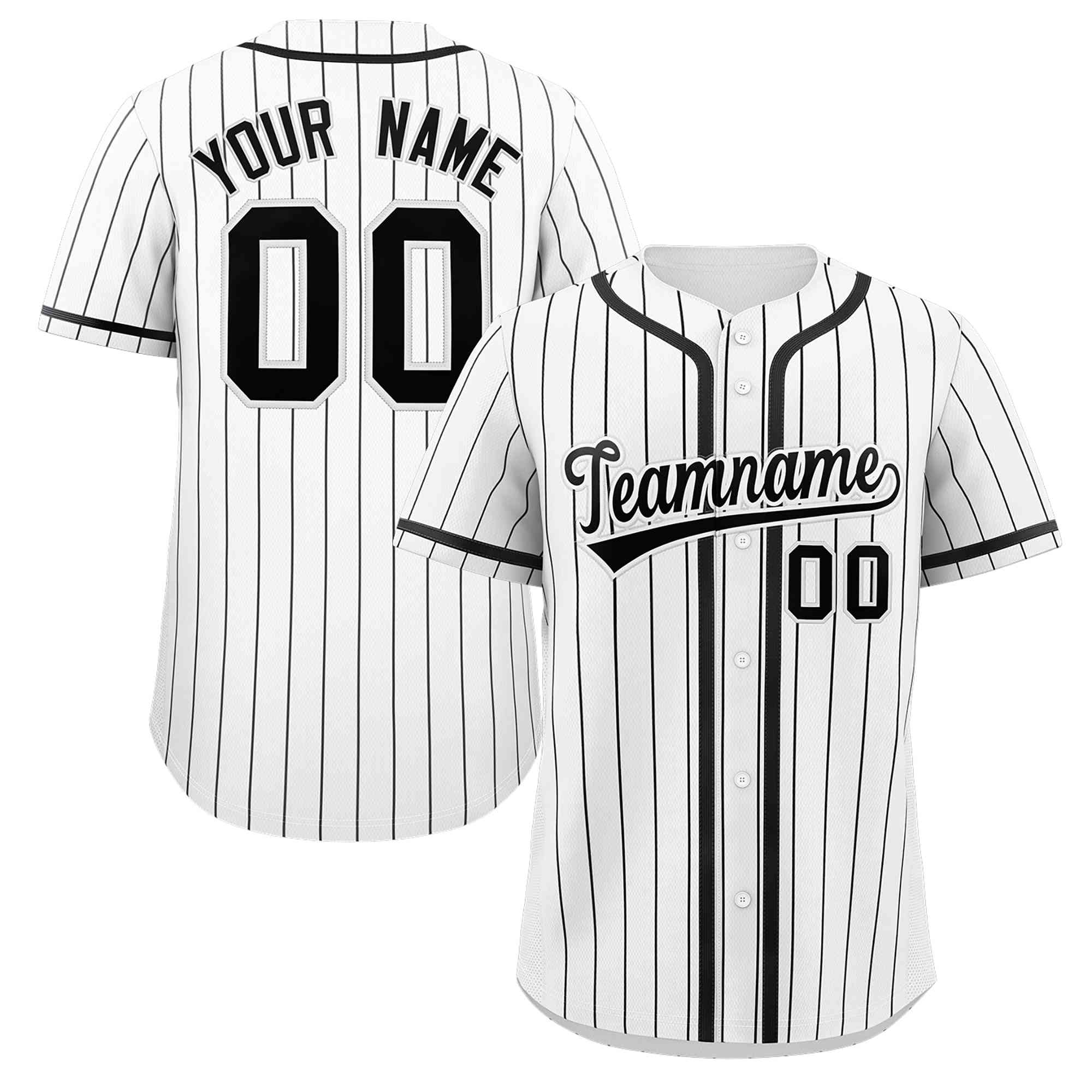 Custom White Black Stripe Fashion Design Full Button Authentic Baseball Jersey