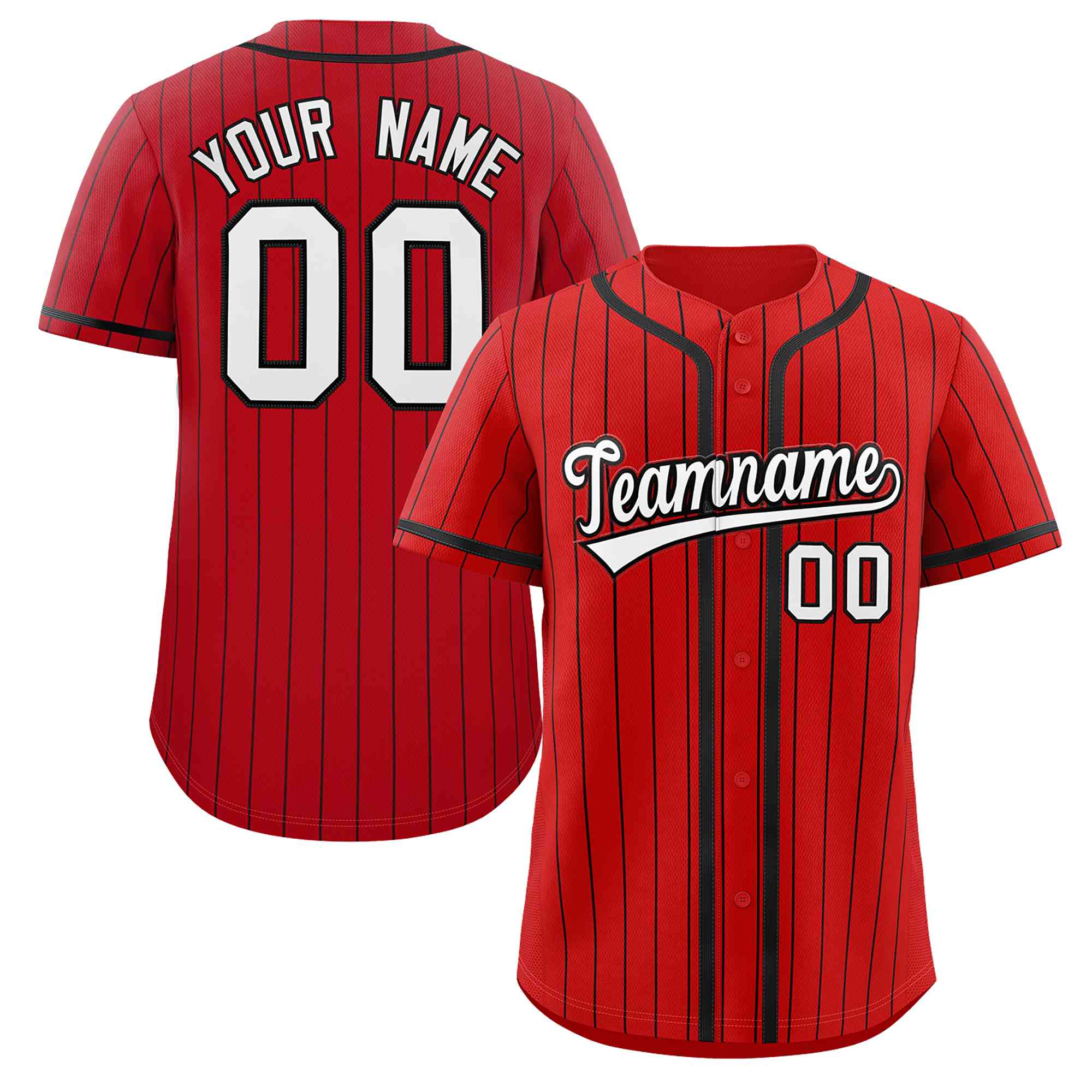 Custom Red Black Stripe Fashion Design Full Button Authentic Baseball Jersey