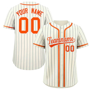 Custom Cream Orange-Black Stripe Fashion Design Full Button Authentic Baseball Jersey