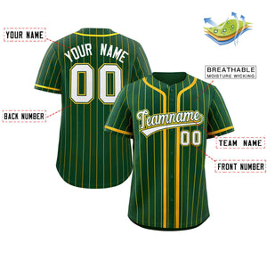 Custom Green Gold Stripe Fashion Design Full Button Authentic Baseball Jersey