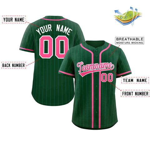 Custom Green Pink Stripe Fashion Design Full Button Authentic Baseball Jersey