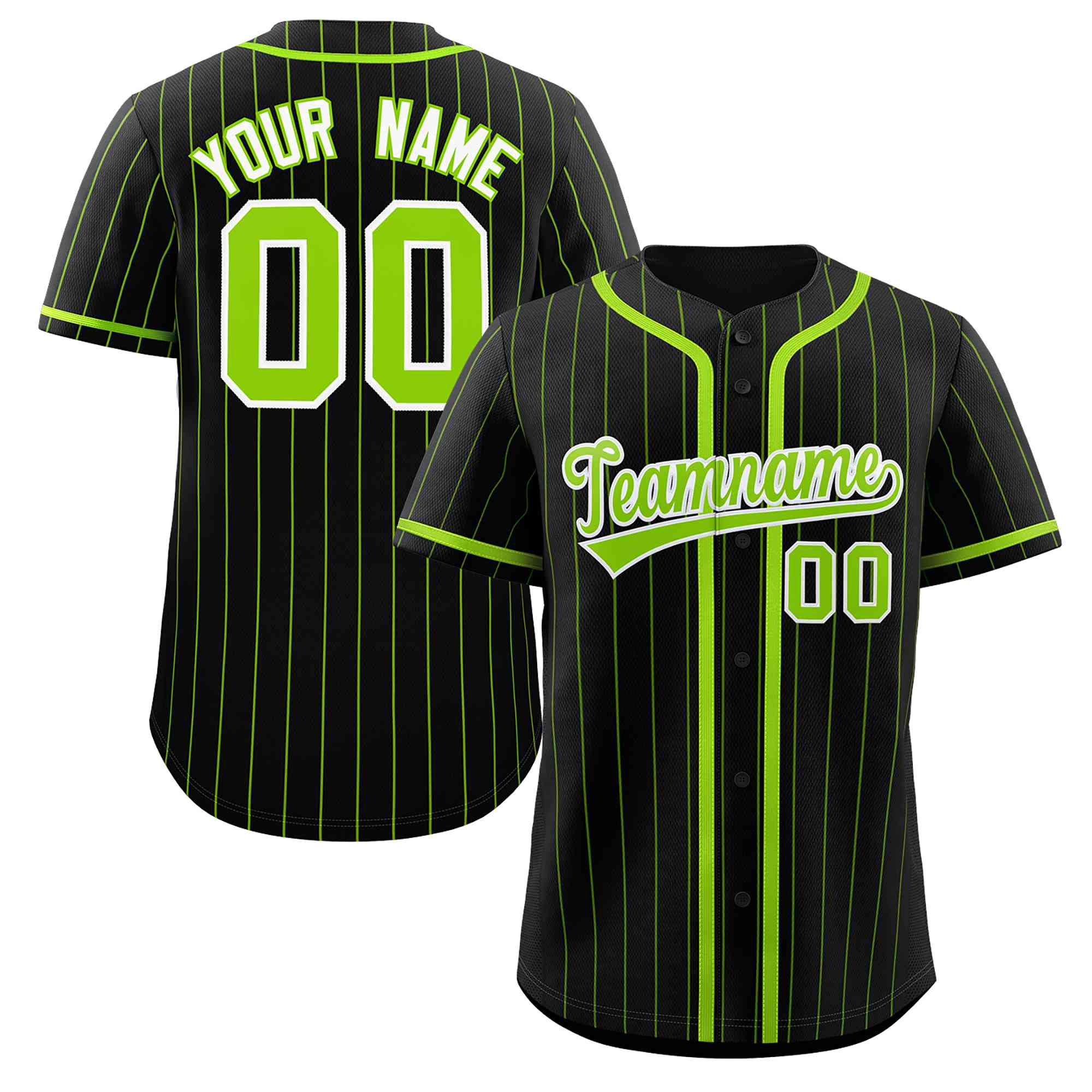 Custom Black Neon Green Stripe Fashion Design Full Button Authentic Baseball Jersey