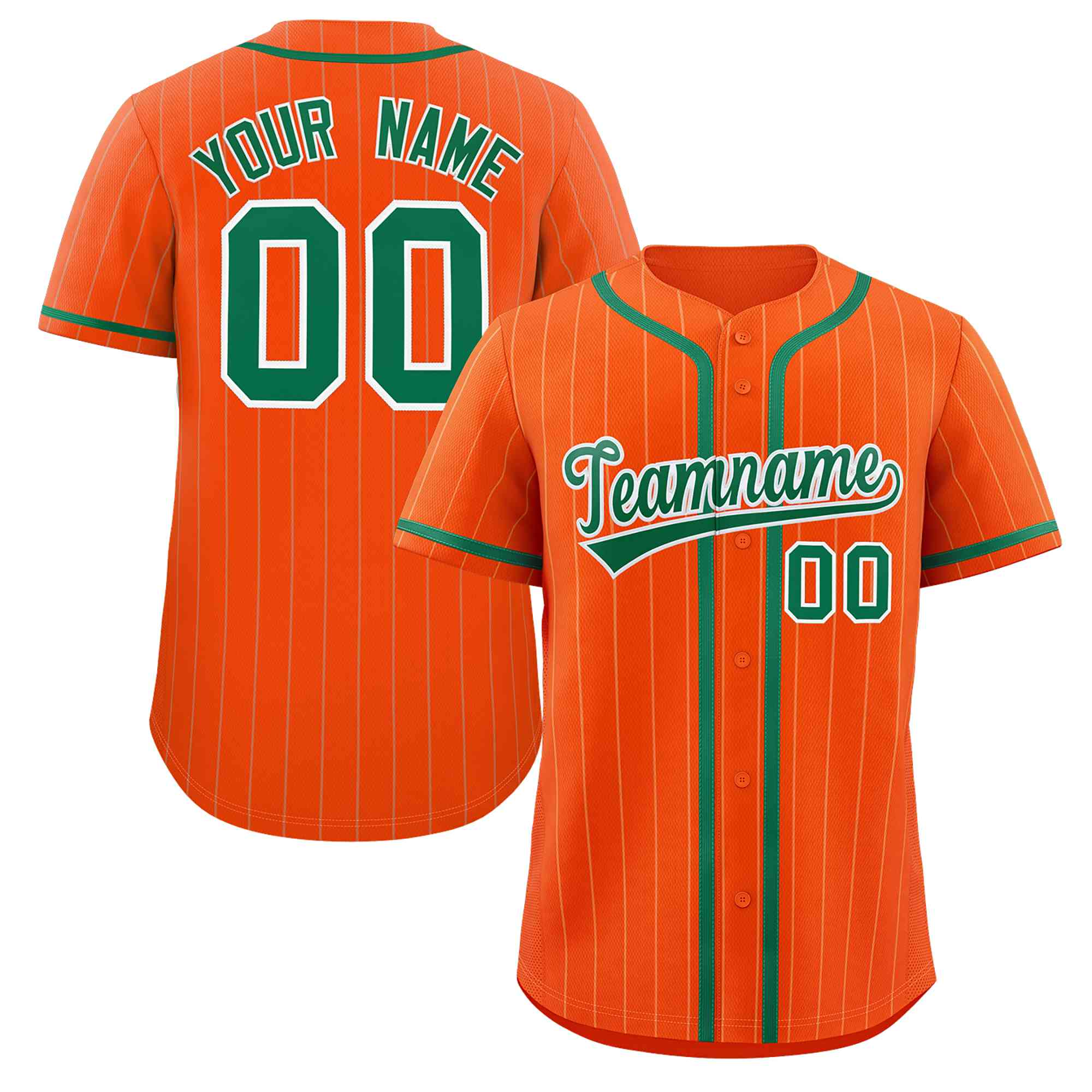 Custom Orange Kelly Green-White Stripe Fashion Design Full Button Authentic Baseball Jersey