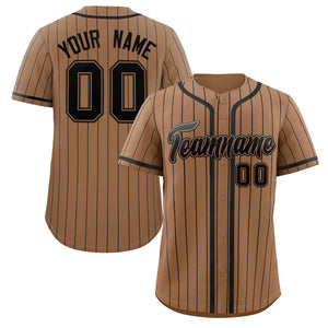 Custom Brown Black Stripe Fashion Design Full Button Authentic Baseball Jersey