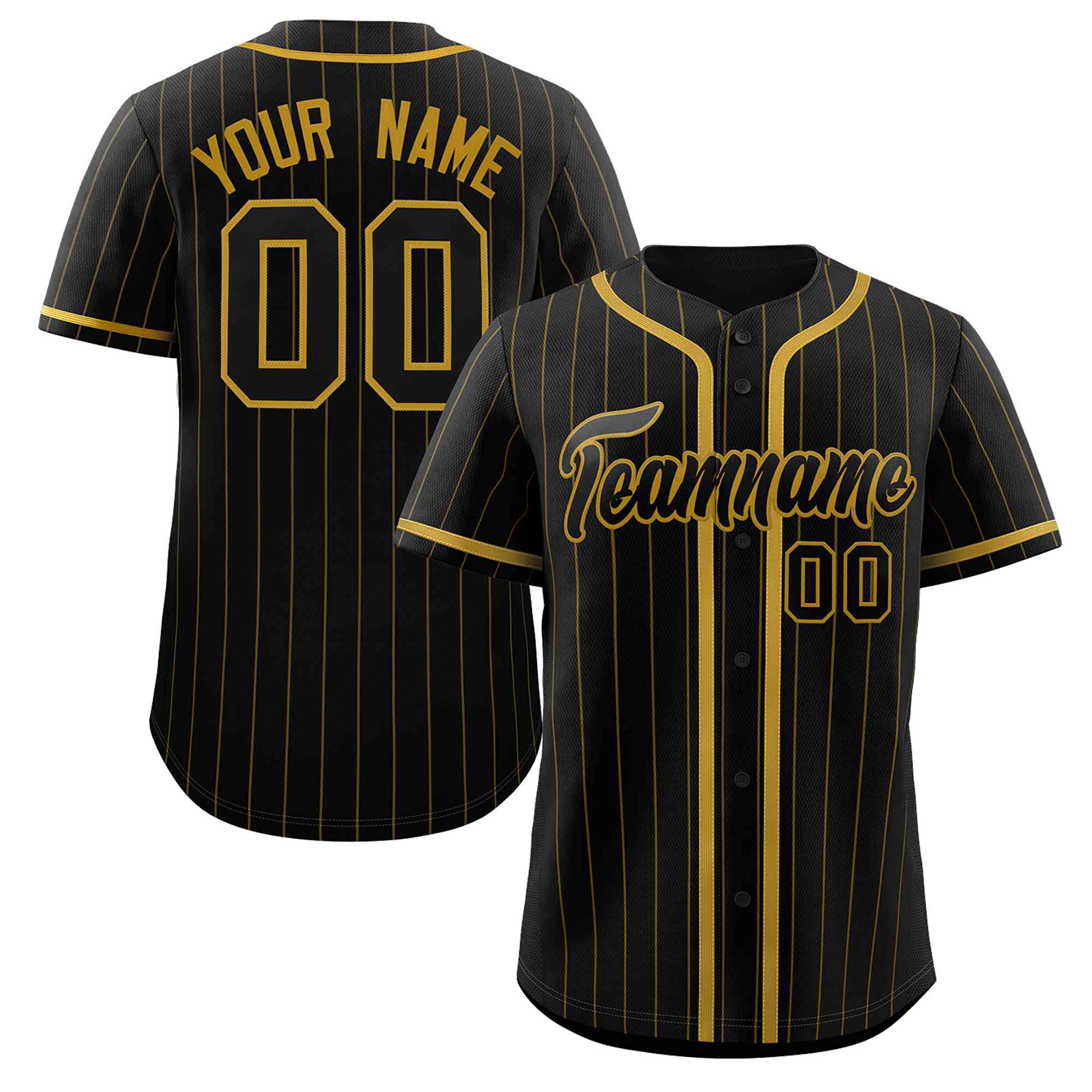 Custom Black Old Gold Stripe Fashion Design Full Button Authentic Baseball Jersey