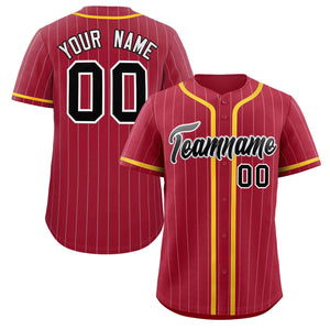 Custom Crimson Black-Gold Stripe Fashion Design Full Button Authentic Baseball Jersey