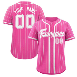 Custom Pink White Stripe Fashion Design Full Button Authentic Baseball Jersey