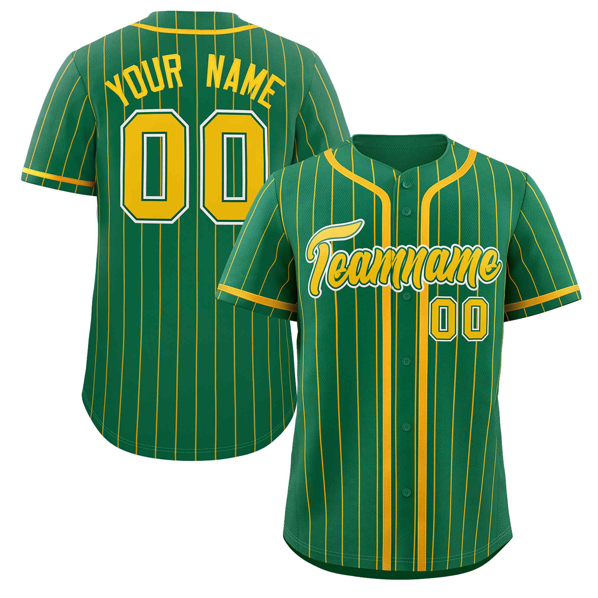 Custom Kelly Green Yellow Stripe Fashion Design Full Button Authentic Baseball Jersey