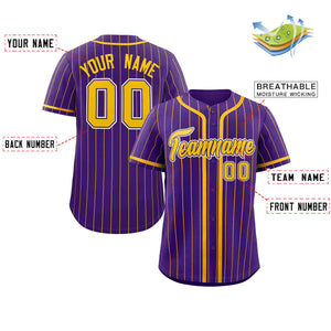 Custom Purple Yellow Stripe Fashion Design Full Button Authentic Baseball Jersey