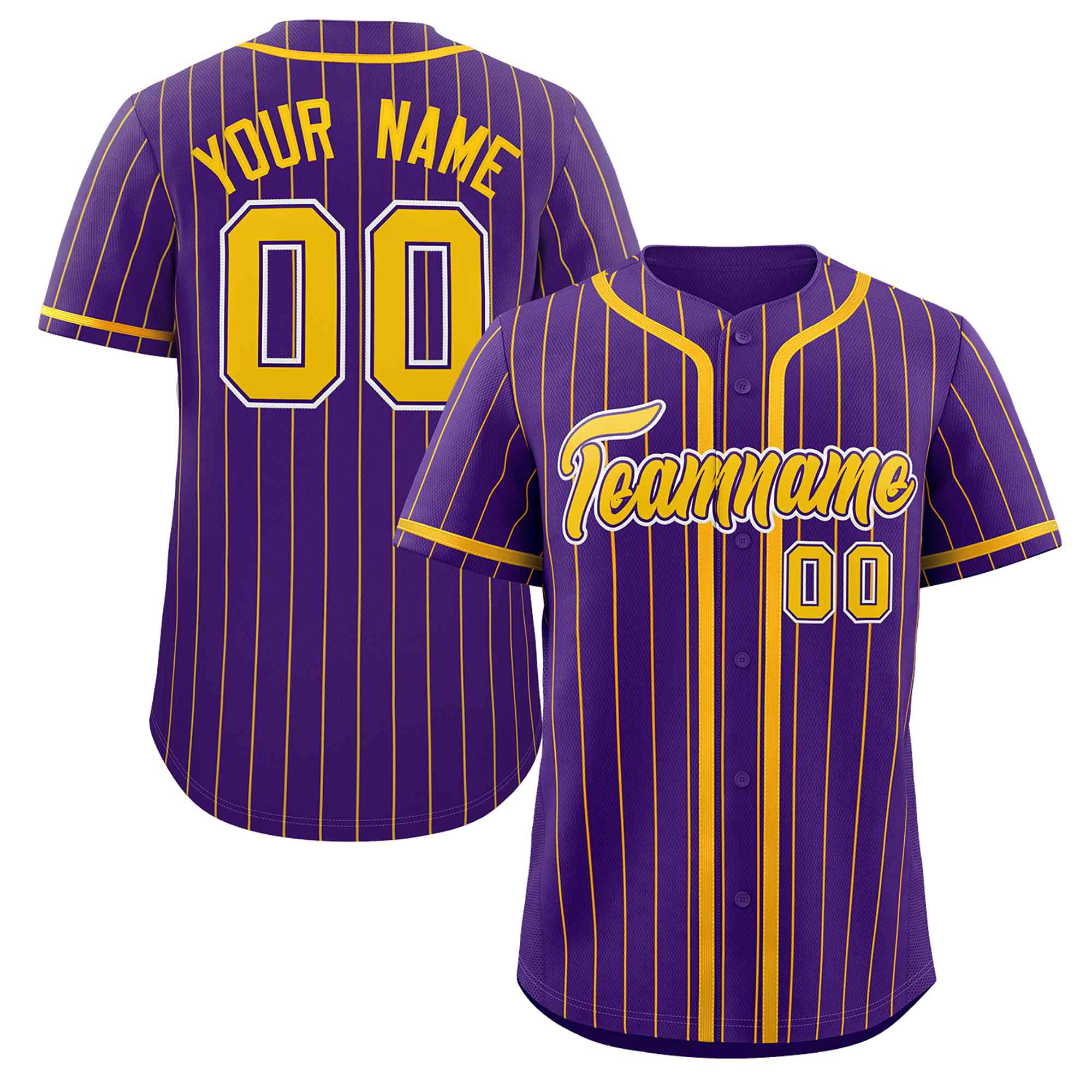 Custom Purple Yellow Stripe Fashion Design Full Button Authentic Baseball Jersey