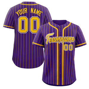 Custom Purple Yellow Stripe Fashion Design Full Button Authentic Baseball Jersey