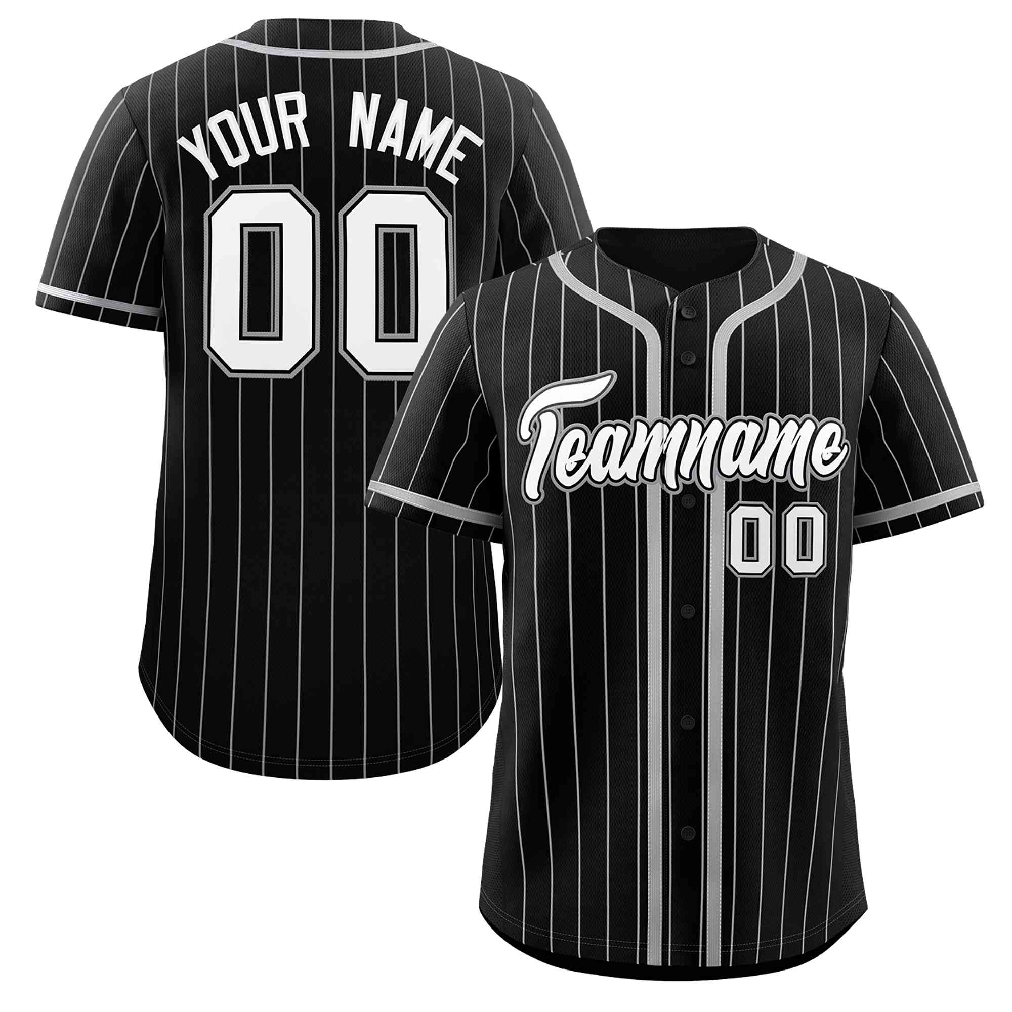 Custom Black Light Gray Stripe Fashion Design Full Button Authentic Baseball Jersey