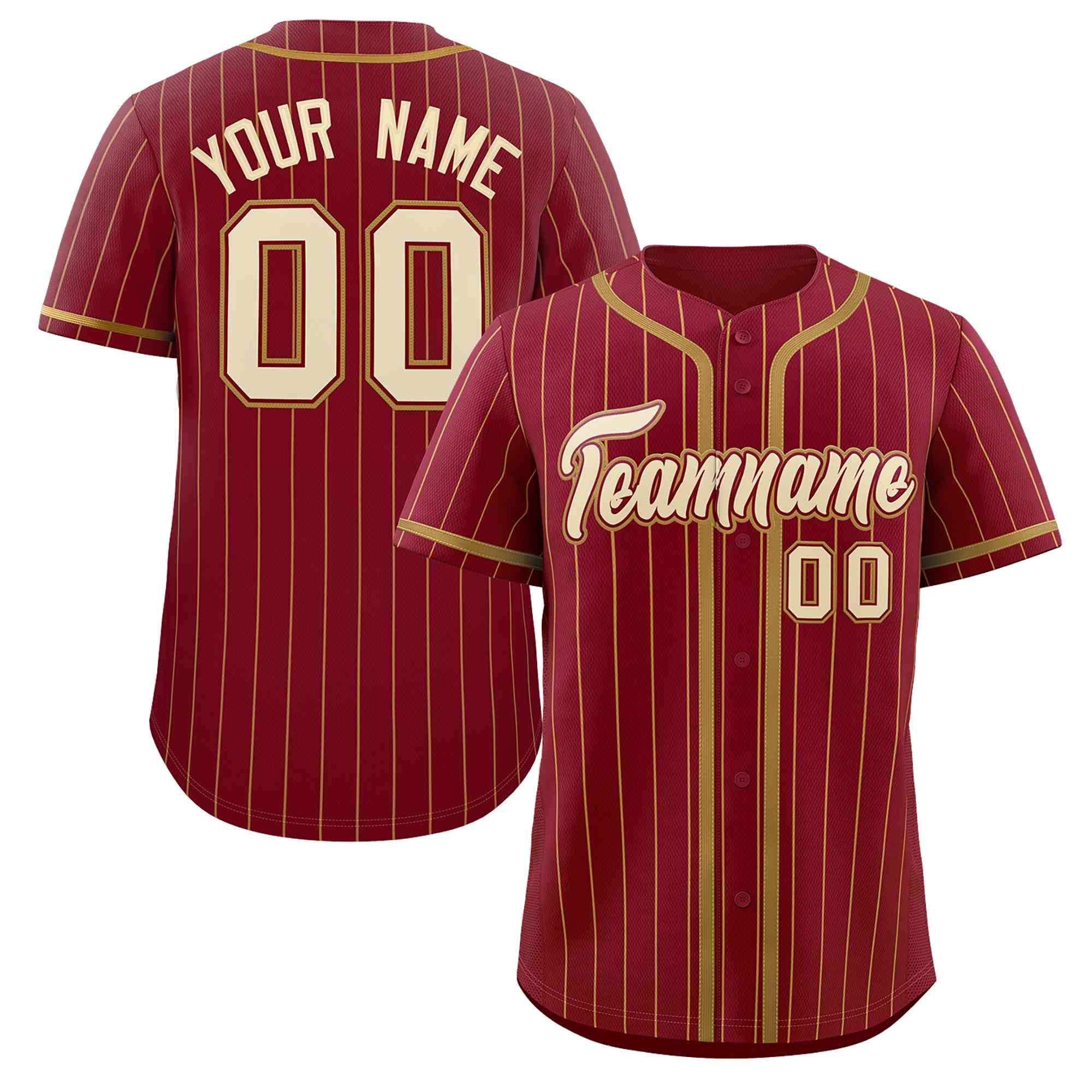 Custom Crimson Old Gold Stripe Fashion Design Full Button Authentic Baseball Jersey