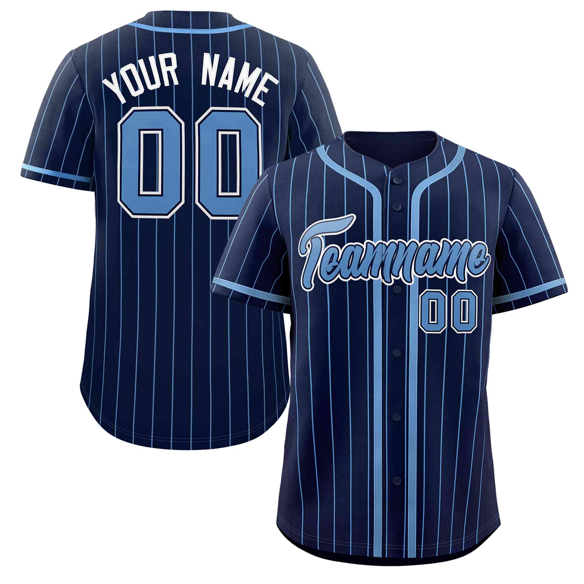 Custom Navy Light Blue Stripe Fashion Design Full Button Authentic Baseball Jersey