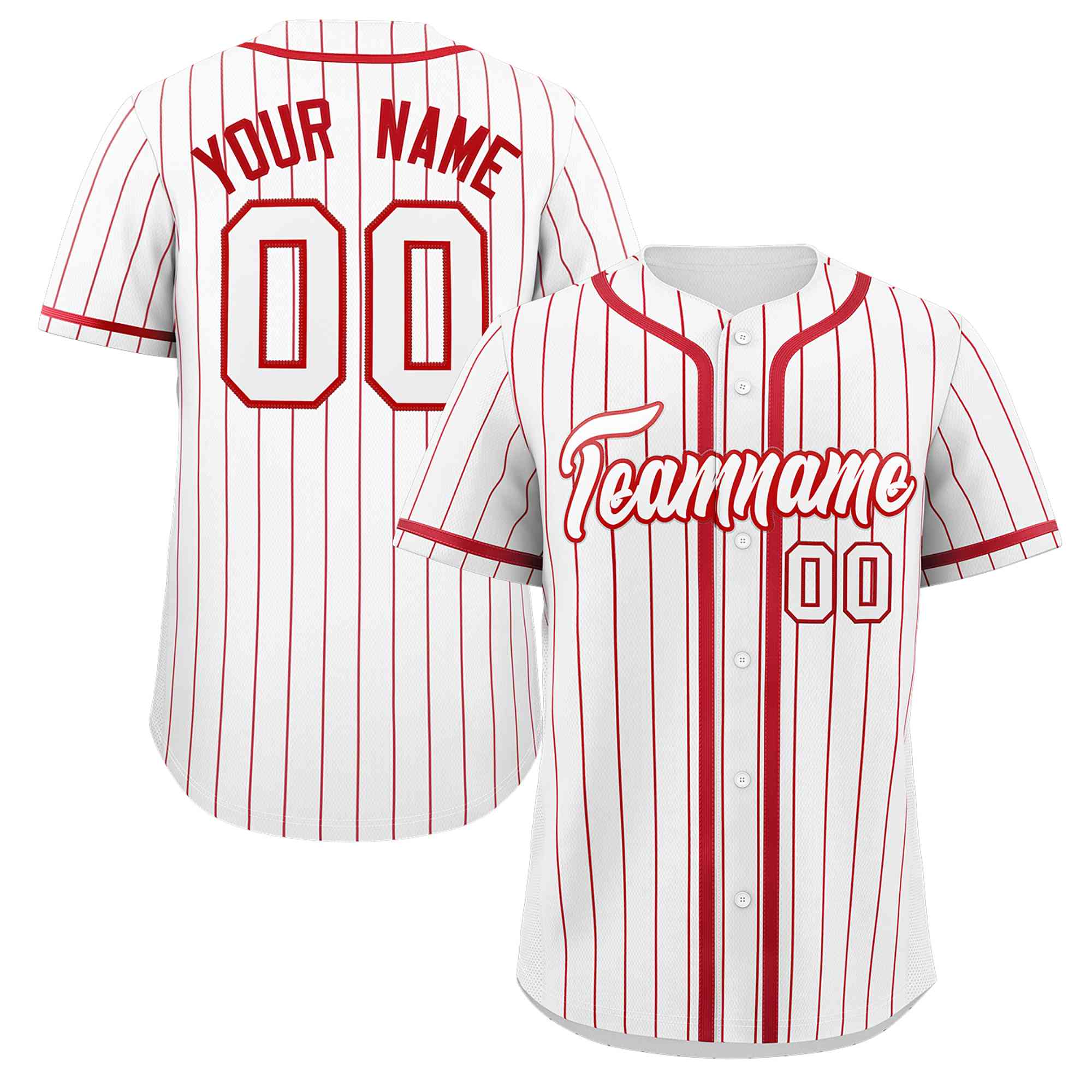 Custom White Red Stripe Fashion Design Full Button Authentic Baseball Jersey