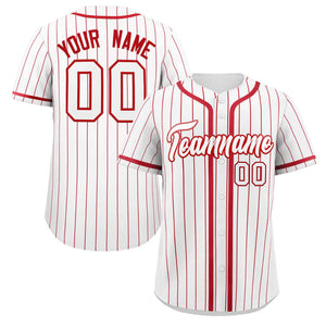 Custom White Red Stripe Fashion Design Full Button Authentic Baseball Jersey