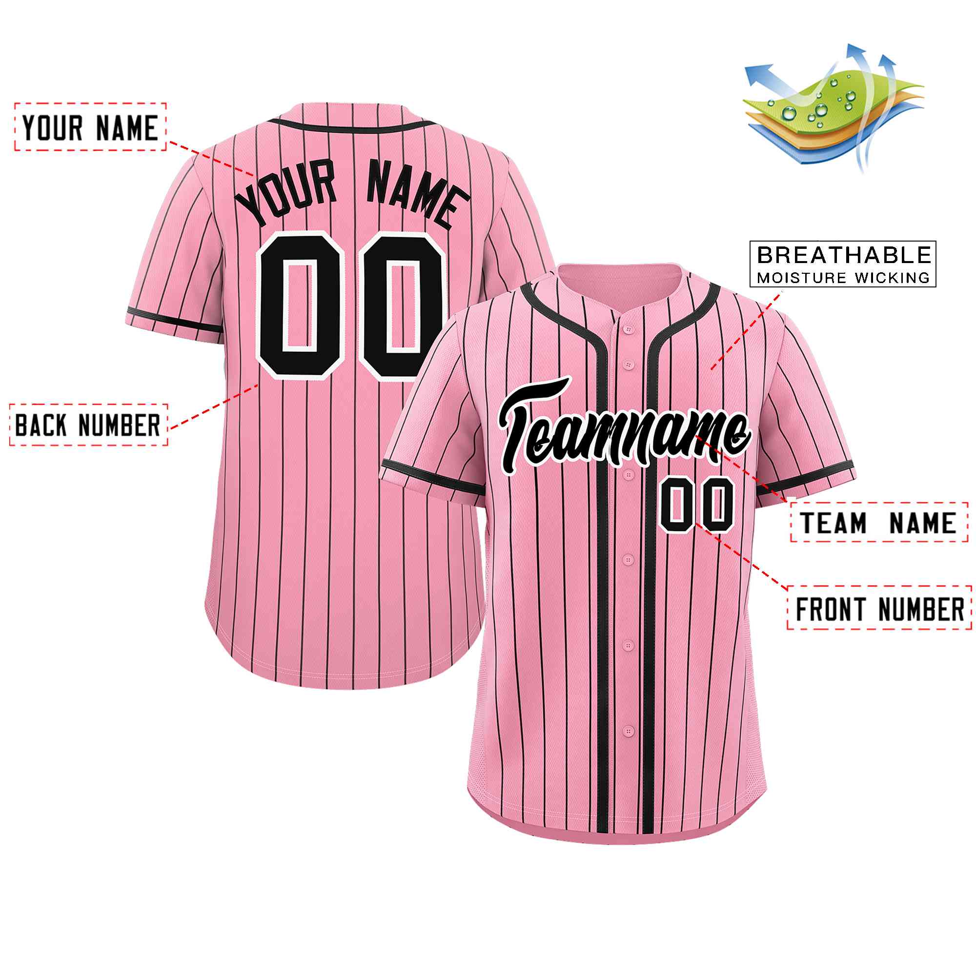 Custom Pink Black Stripe Fashion Design Full Button Authentic Baseball Jersey