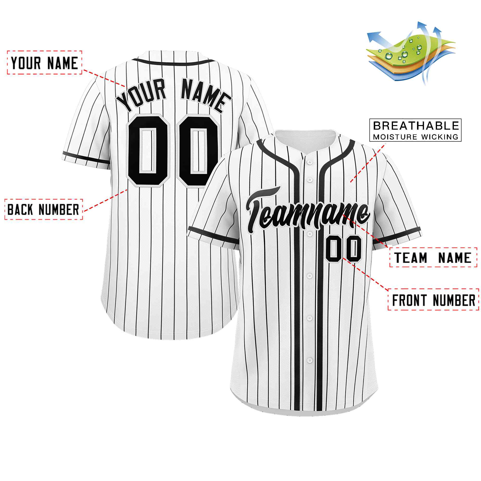 Custom White Black Stripe Fashion Design Full Button Authentic Baseball Jersey