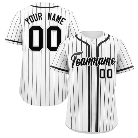 Custom White Black Stripe Fashion Design Full Button Authentic Baseball Jersey