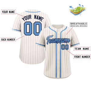 Custom Cream Light Blue-Light Gray Stripe Fashion Design Full Button Authentic Baseball Jersey