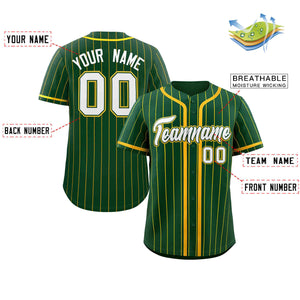 Custom Green Gold Stripe Fashion Design Full Button Authentic Baseball Jersey