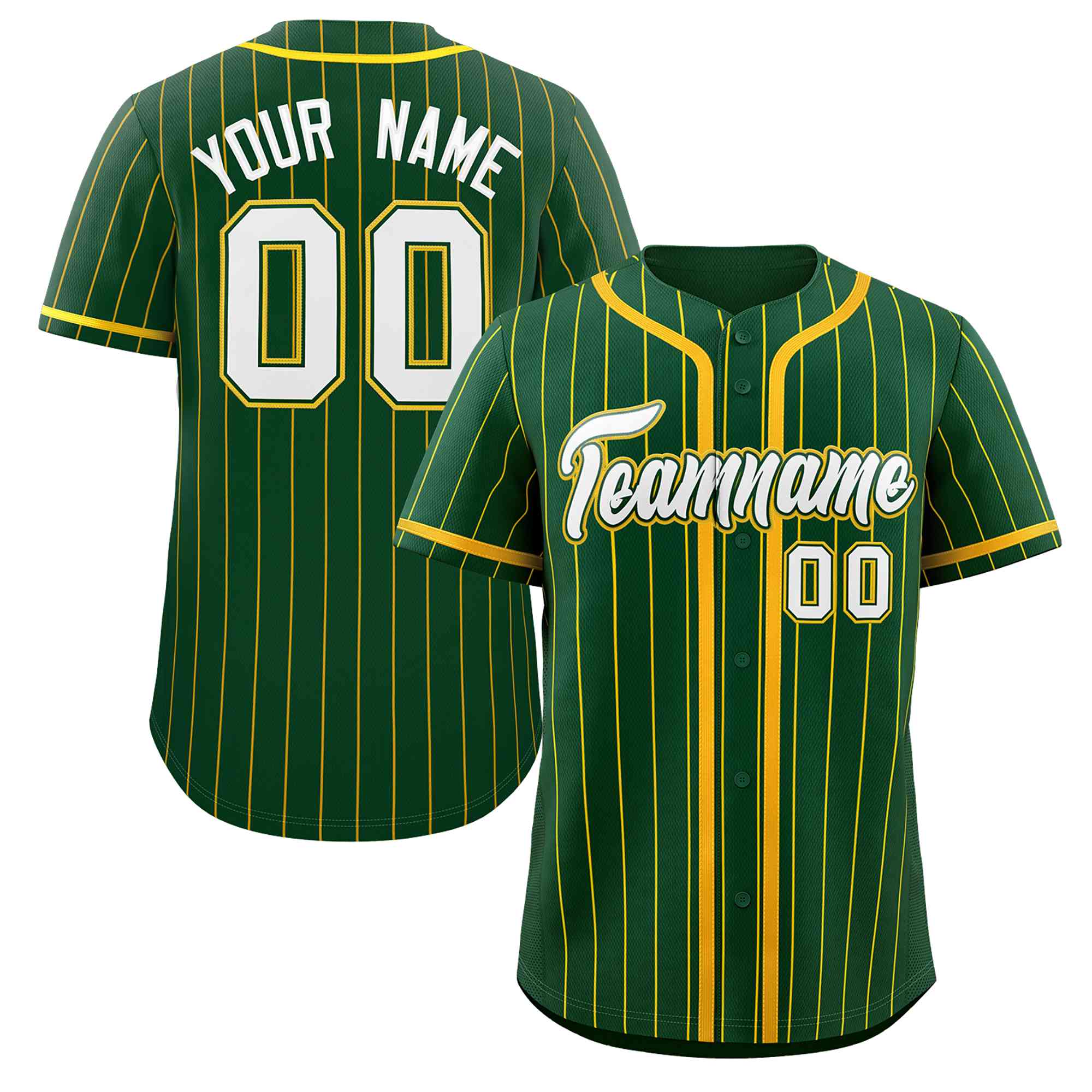 Custom Green Gold Stripe Fashion Design Full Button Authentic Baseball Jersey