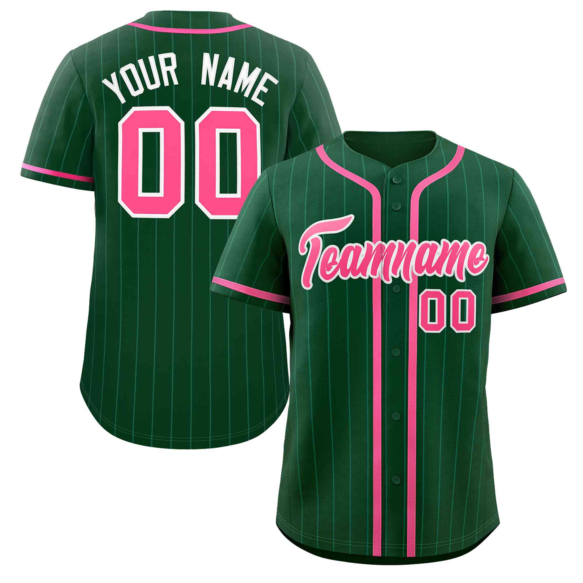 Custom Green Pink Stripe Fashion Design Full Button Authentic Baseball Jersey